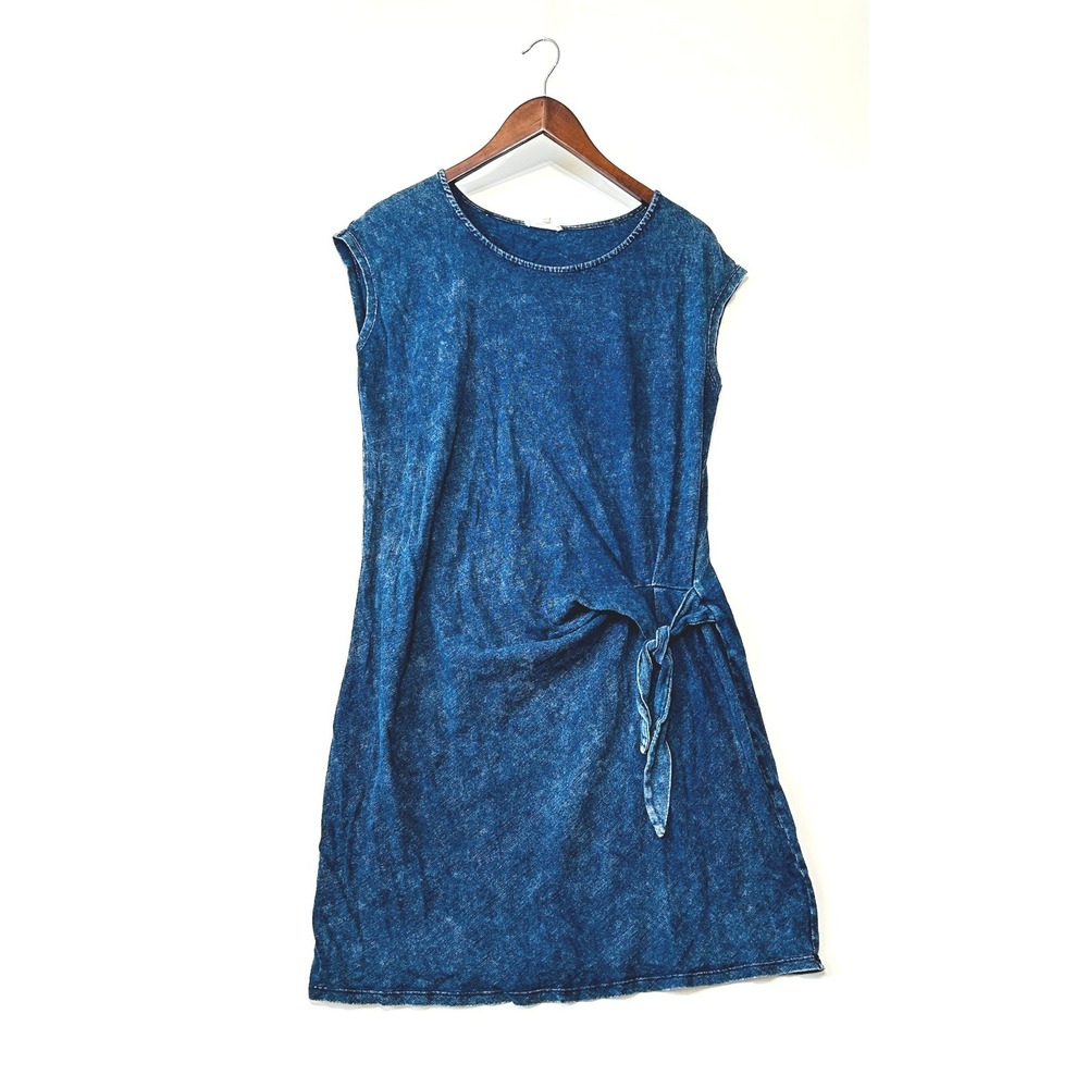 Jane and Delancey Stone Wash Denim Dress Blue Cotton Side Tie Sleeveless Medium